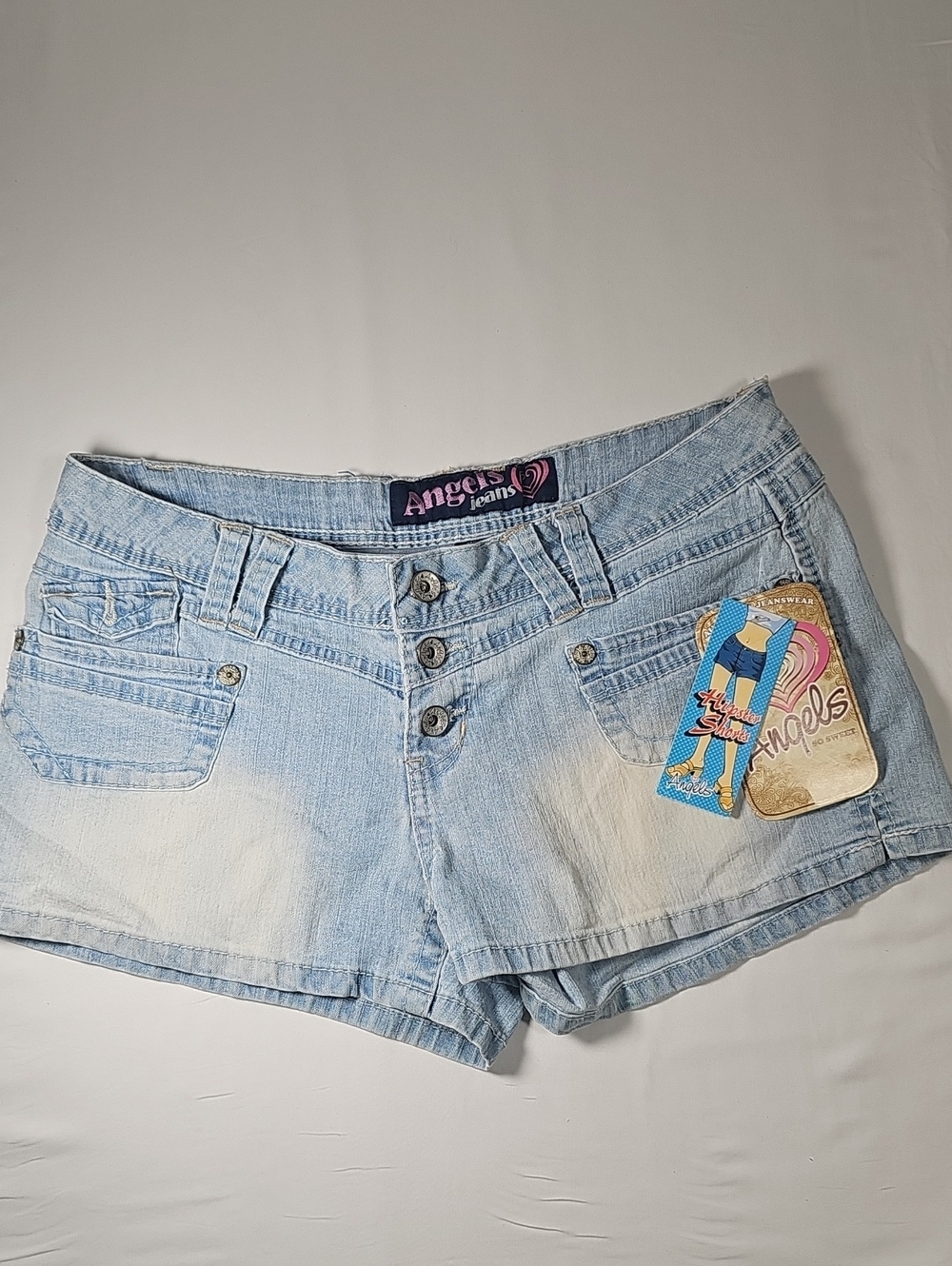 Angels Jeans Faded Light Blue Low-Rise Denim Shorts